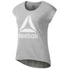 New Reebok Logo Workout T-Shirt Top - Grey - Ladies Womens Gym Running Fitness - S Regular