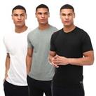 Men's T-Shirts Reebok Santo 3 Pack Crew Neck in Black Grey White - M Regular