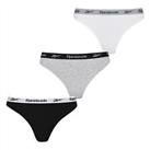 Reebok 3 Pack Cotton Thong Ladies Underwear Thongs Underclothes Stretch - 12 (M) Regular
