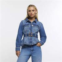 River Island Womens Jacket Petite Blue Belted Denim Collared Outerwear Top - 6 Petites