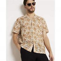 River Island Mens Shirt Rust Floral Broderie Revere Short Sleeve Collared Top - L Regular