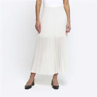 River Island Womens Midi Skirt Cream Sheer Pleated Fabric Elasticated Waist - 14 Regular