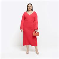 River Island Womens Jumper Maxi Dress Plus Red Knit Rib Crew Neck Long Sleeve - 24 Plus