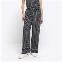 River Island Womens Wide Leg Trousers Black Stripe Elasticated Pants Bottoms - 8 Regular