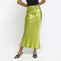 River Island Womens Midi Skirt Green Tie Waist Bias Casual Bottom - 10 Regular