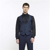 River Island Mens Waistcoat Navy Slim Fit Tuxedo Single Breasted Sleeveless Top - 40 Regular