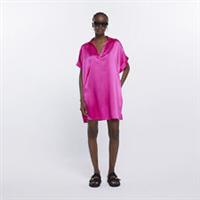 River Island Womens Mini Shirt Dress Pink Short Sleeve Collared V-Neck - S Regular