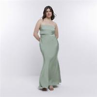 River Island Womens Maxi Dress Green Bridesmaid Bandeau Neck Sleeveless - 14 Regular