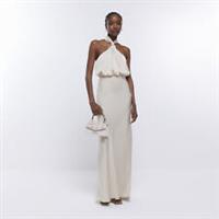 River Island Womens Maxi Dress Cream Bridesmaid Halter Neck Sleeveless - 18 Regular