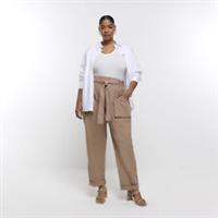 River Island Womens Cargo Trousers Plus Beige Linen Draw String Pants Bottoms - 20 Plus