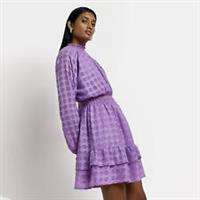 River Island Womens Skater Mini Dress Purple Shirred Long Sleeve High Neck - 8 Regular