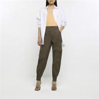 River Island Womens Cargo Trousers Khaki Elasticated Waist Pants Bottoms - 6 Regular Regular