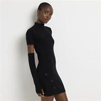 River Island Womens Bodycon Mini Dress Black Knit Glove Detail Long Sleeve - L Regular