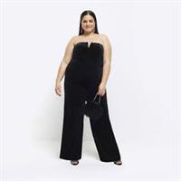 River Island Womens Jumpsuit Plus Black Velvet Bandeau Sleeveless Outfit - 20 Plus