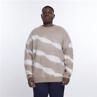 River Island Mens Jumper Big & Tall Stone Oversized Striped Sweater Pullover Top - 3XL Big & Tall