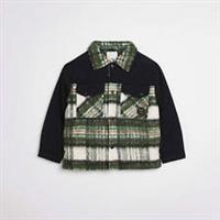 River Island Boys Shacket Green Textured Check Button Up Outerwear Top - 13-14 Years Regular