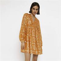 River Island Womens Smock Mini Dress Orange Shimmer Long Sleeve V-Neck - 8 Regular