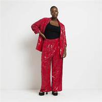 River Island Womens Wide Leg Trousers Plus Red Sequin Mid Rise Pants Bottoms - 24 Plus