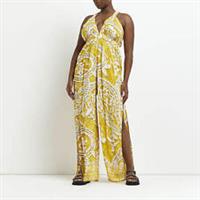 River Island Womens Jumpsuit Plus Yellow Paisley Plunge Sleeveless Outfit - 26-28 Plus