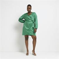 River Island Womens Wrap Mini Dress Plus Green Satin Fabric Long Sleeve - 24 Plus