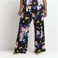 River Island Womens Wide Leg Trousers Plus Black Floral Mid Rise Pants Bottoms - 24 Plus