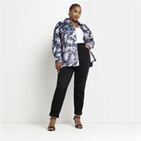 River Island Womens Shirt Plus Grey Velvet Camo Long Sleeve Collared Button Top - 20 Plus