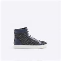 River Island Womens Trainers Navy Boucle High Top Lace Up Sneakers Shoes