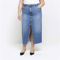 River Island Womens Maxi Skirt Plus Split Hem Denim Classic 5 Pocket Button Zip - 26 Plus