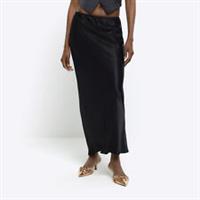 River Island Womens Maxi Skirt Black Tie Waist Bias Drawstring Casual Bottom - 10 Regular