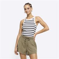 River Island Womens Shorts Khaki Lyocell Drawstring Relaxed Drawstring Bottoms - 8 Regular