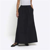 River Island Womens Maxi Skirt Black Poplin Elasticated Waist Drawstring Bottom - 8 Regular