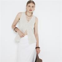 River Island Womens Waistcoat Beige Linen Blend Sleeveless Outerwear Top - 8 Regular