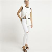 River Island Womens Sculpted Jeans White Mid Rise Molly Trousers Pants Bottoms - 8 Regular Regular