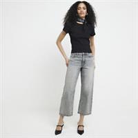 River Island Womens Cropped Jeans Grey Relaxed Straight Fit Denim Trousers Pants - 10 Short Regular