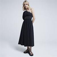 River Island Womens Beaded Midi Dress Black One Shoulder Asymmetric Short Sleeve - 10 Regular