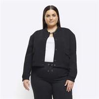 River Island Womens Crop Bomber Jacket Plus Black Tailored Outerwear Top - 22 Plus