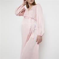 River Island Womens Wrap Midi Dress Pink Satin Maternity V Neck Long Sleeve - 8 Maternity