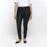 River Island Womens Coated Jeans Plus Black Skinny Fit Mid Rise Pants Bottoms - 22 Plus