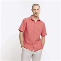 River Island Mens Shirt Coral Regular Fit Linen Blend Collar Short Sleeve Top - 2XL Regular