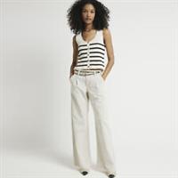 River Island Womens Straight Jeans White High Waisted Stripe Loose Trouser Pants - 8 Regular Regular