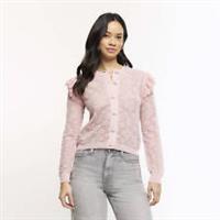 River Island Womens Cardigan Pink Floral Lace Frill Buttons Long Sleeve Top - 6 Regular