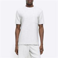 River Island Mens T-Shirt White Regular Textured Pocket Short Sleeve Crew Tee - M Regular