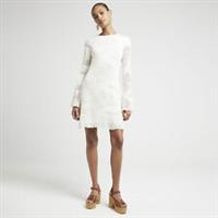 River Island Womens Skater Mini Dress Cream Crochet High Neck Long Sleeve - 8 Regular