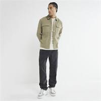 River Island Mens Twill Overshirt Khaki Long Sleeve Collared Double Pockets Top - L Regular