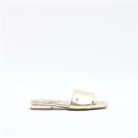 River Island Womens Sliders Gold Wide Fit Padded Square Toe Gold Ri Shoes