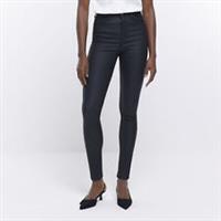 River Island Womens Skinny Jeans Black Coated Denim High Waisted Pants Bottoms - 8 Regular Regular