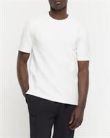 River Island Mens T-Shirt White Slim Fit Quilted Short Sleeve Crew Neck Tee Top - L Regular