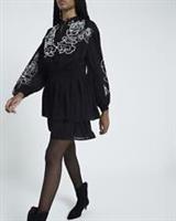 River Island Womens Mini Dress Black Floral Pearl Embellished Long Sleeve - 8 Regular