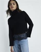 River Island Womens Jumper Black Roll Neck Lace Hybrid Pullover Sweater Top - S Regular