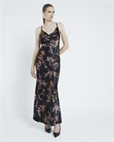 River Island Womens Slip Maxi Dress Black Floral Print Cowl Neck Sleeveless - 8 Regular